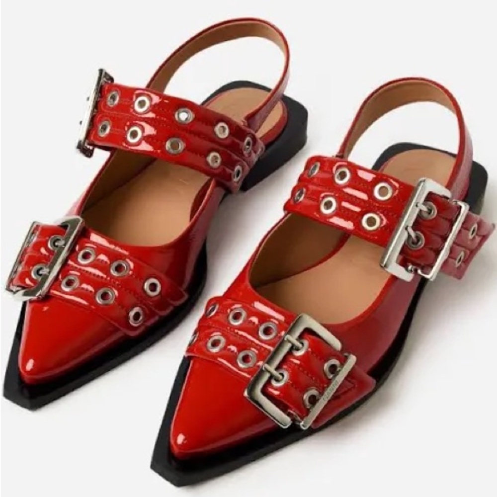 GANNI red classic buckle ballerina flats